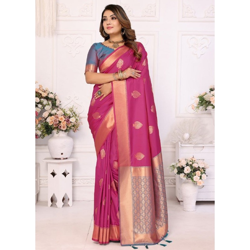 Pink Spun Silk Saree With Blouse Piece - JD986600677