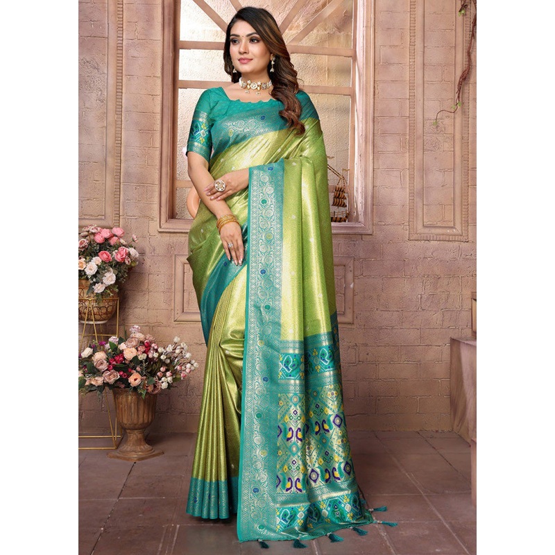 Pista Green Banarasi Silk Saree With Blouse Piece - JD986600675