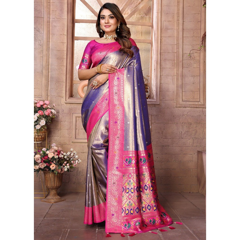 Purple Banarasi Silk Saree With Blouse Piece - JD986600669