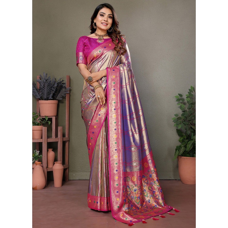Purple Banarasi Silk Saree With Blouse Piece - JD986600670