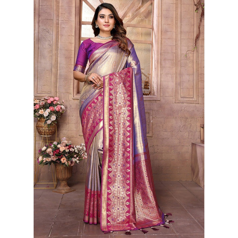 Purple Banarasi Silk Saree With Blouse Piece - JD986600672