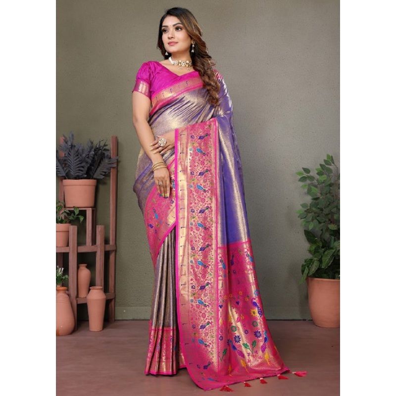 Purple Banarasi Silk Saree With Blouse Piece - JD986600673