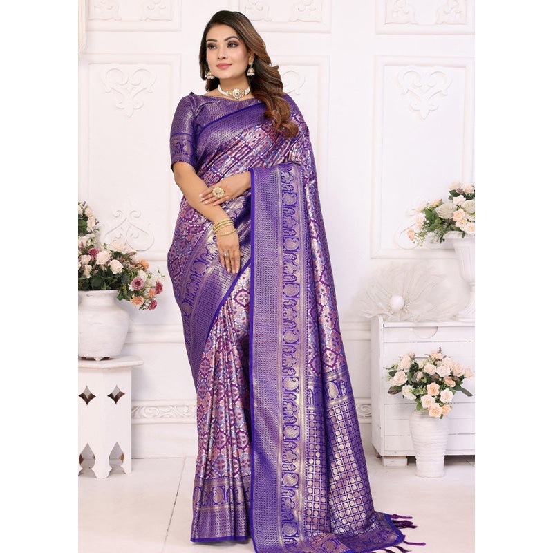 Purple Banarasi Silk Saree With Blouse Piece - JD986600674