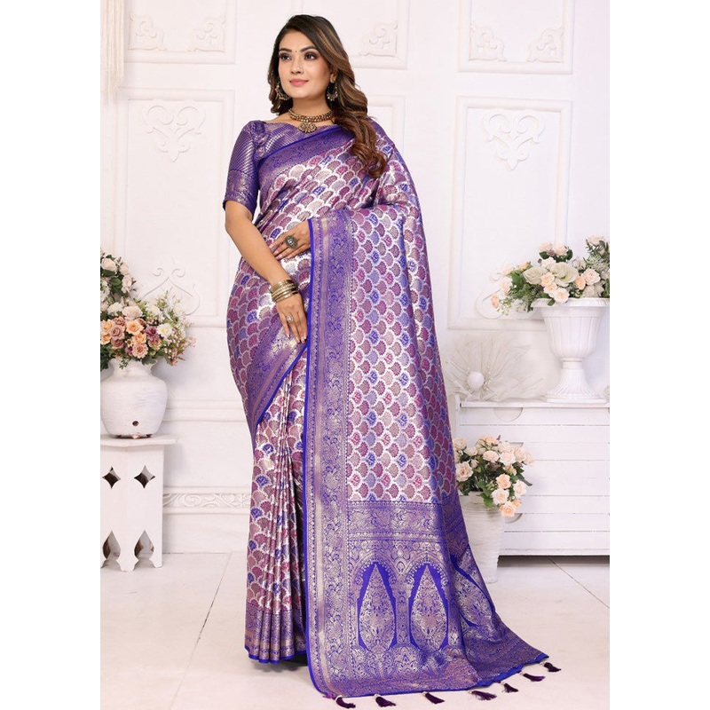 Purple Banarasi Silk Saree With Blouse Piece - JD986600707