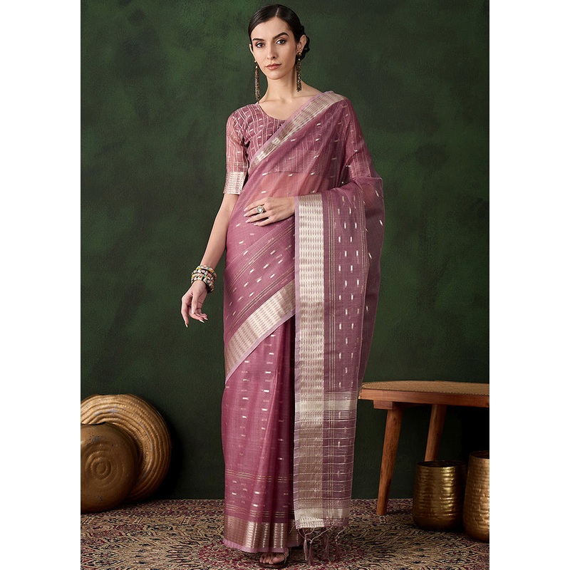 Purple Organza Saree With Blouse Piece - JD986600823