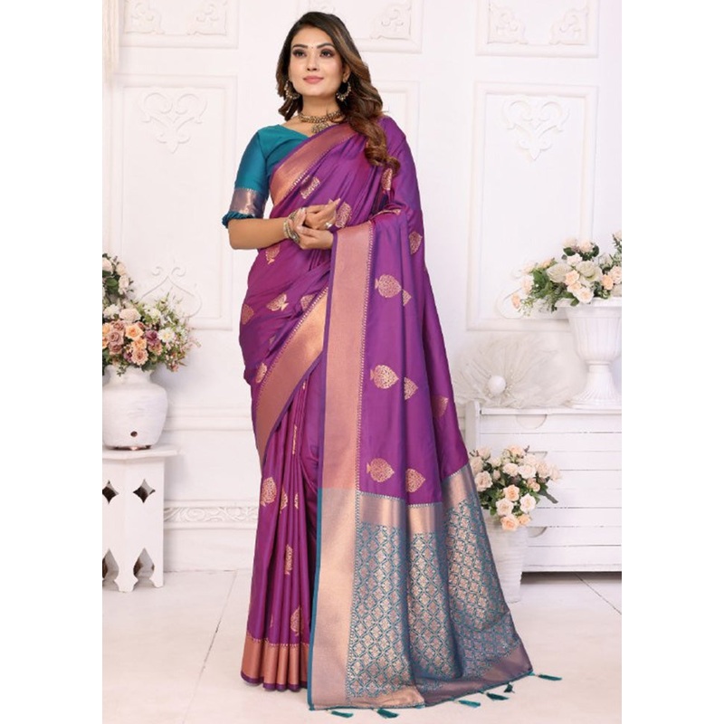 Purple Spun Silk Saree With Blouse Piece - JD986600667