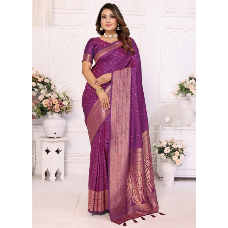 Purple Spun Silk Saree With Blouse Piece - JD986600668