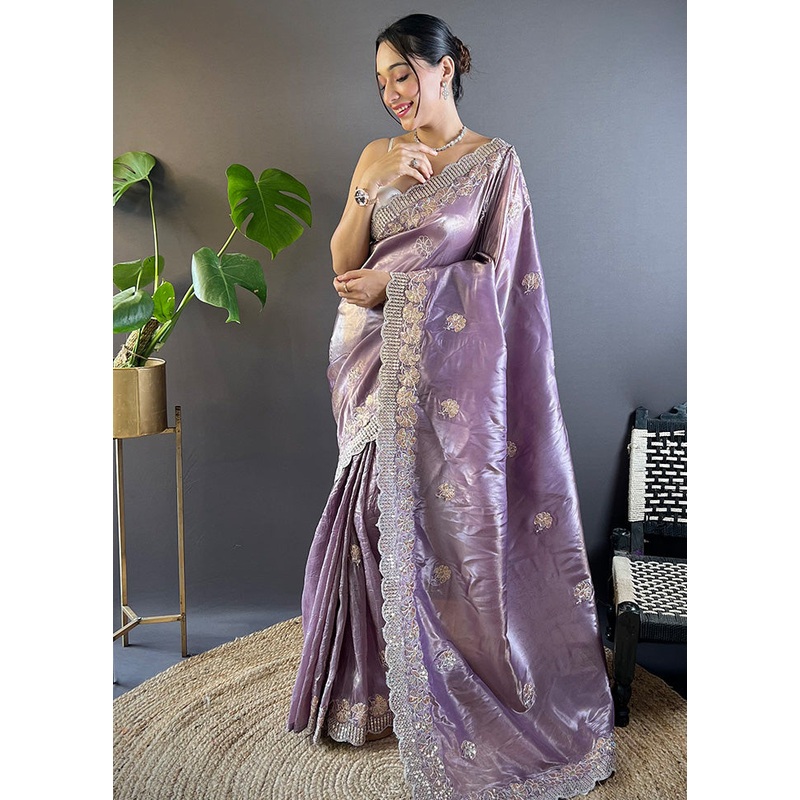Purple Spun Silk Saree With Blouse Piece - JD986600812