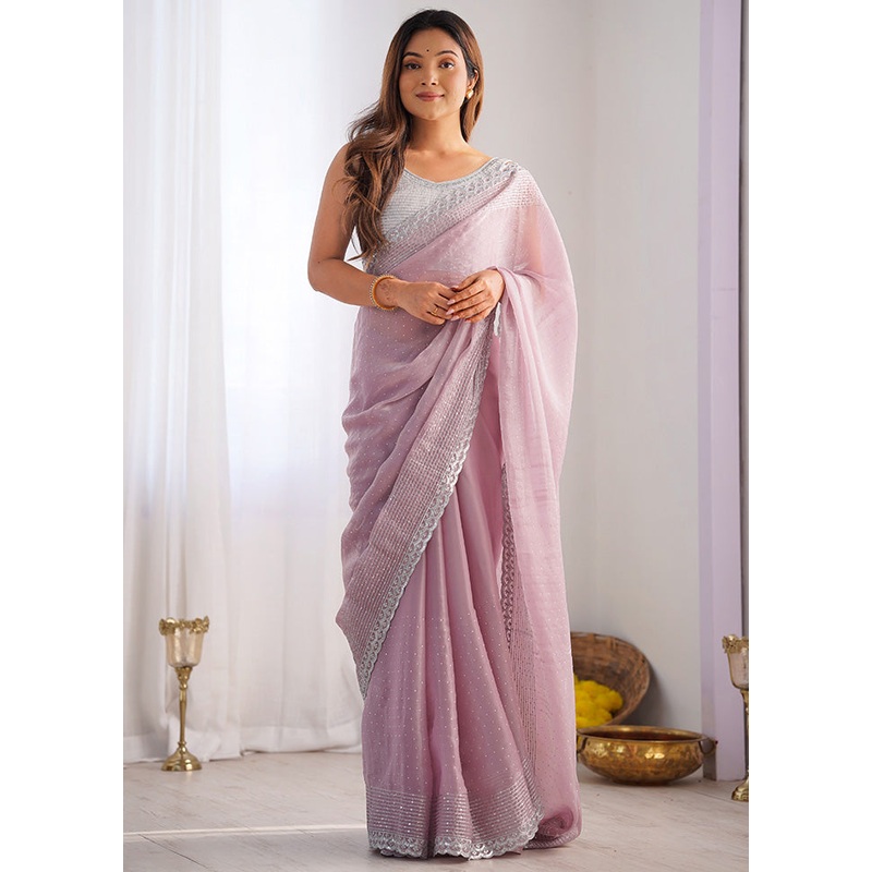Purple Spun Silk Saree With Blouse Piece - JD986600814