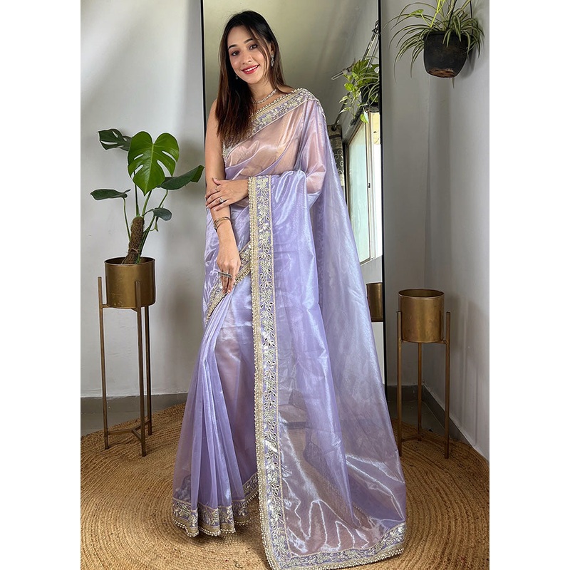 Purple Spun Silk Saree With Blouse Piece - JD986600815