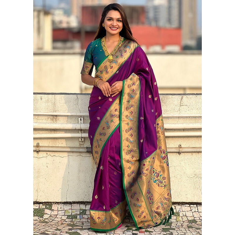 Purple Spun Silk Saree With Blouse Piece - JD986600816