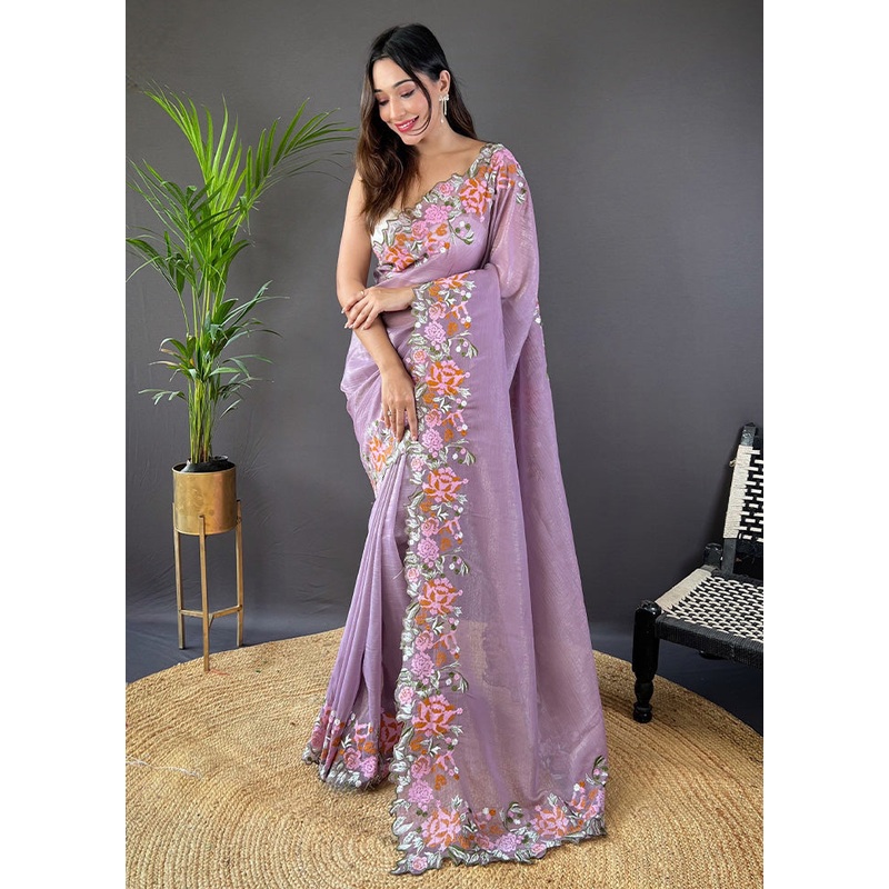 Purple Spun Silk Saree With Blouse Piece - JD986600817