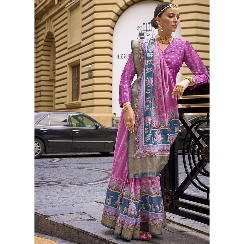 Purple Spun Silk Saree With Blouse Piece - JD986600818