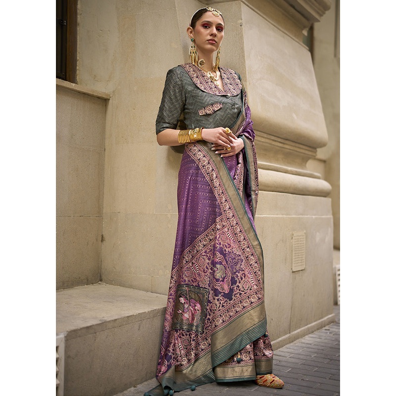 Purple Spun Silk Saree With Blouse Piece - JD986600819