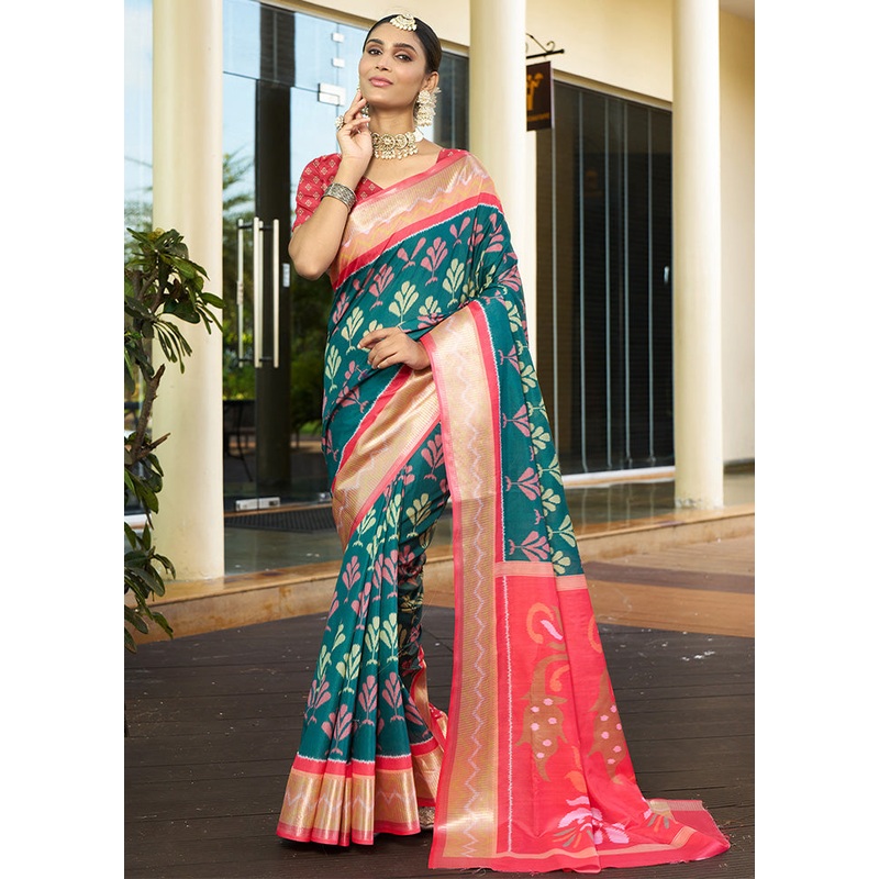Rama Crepe Silk Saree With Blouse Piece - JD986600810