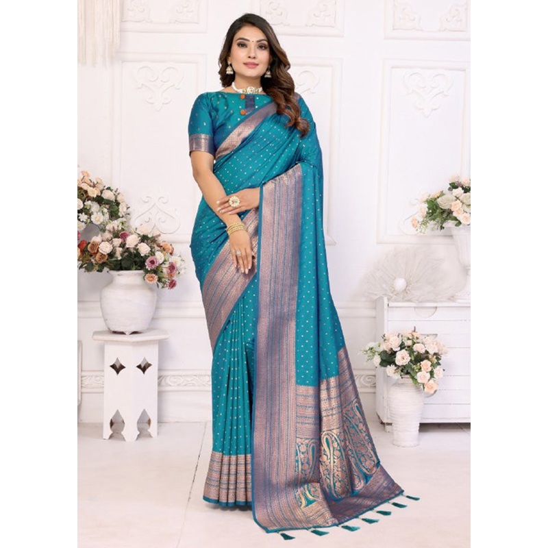 Rama Spun Silk Saree With Blouse Piece - JD986600666