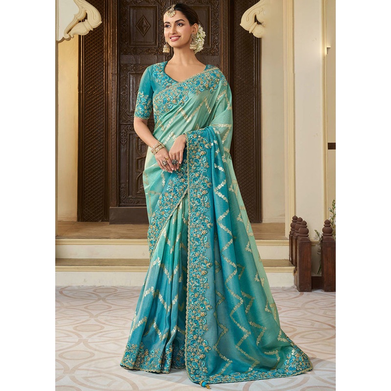 Rama Spun Silk Saree With Blouse Piece - JD986600806