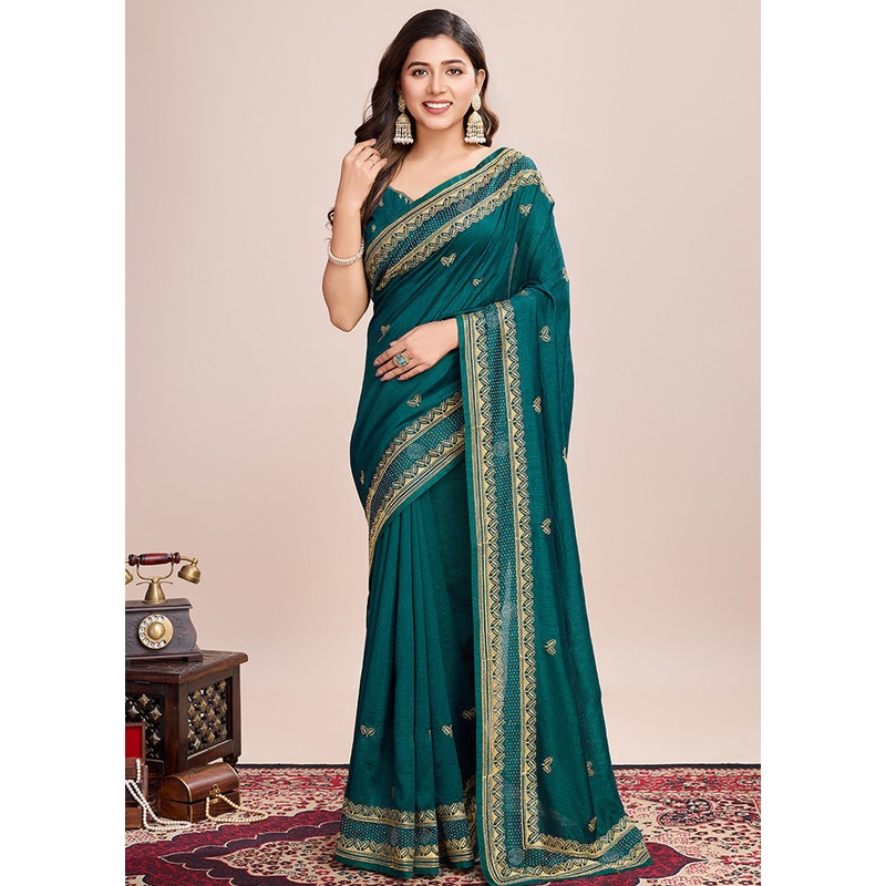 Rama Spun Silk Saree With Blouse Piece - JD986600807