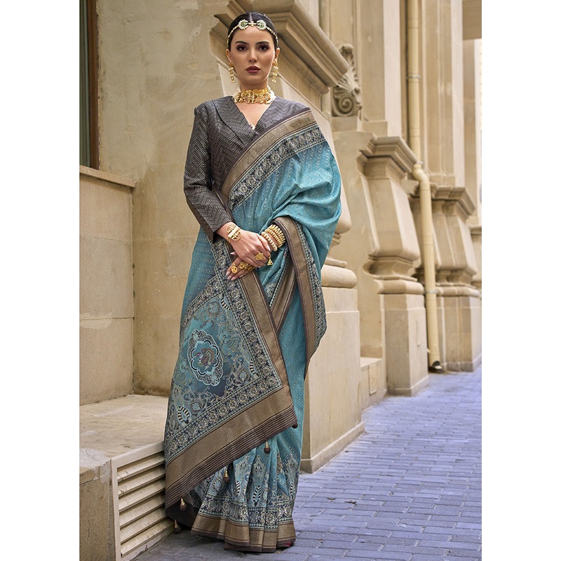 Rama Spun Silk Saree With Blouse Piece - JD986600808