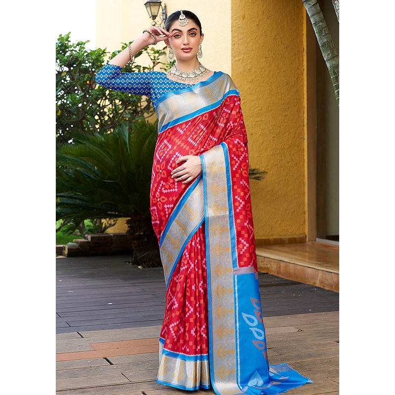 Red Crepe Silk Saree With Blouse Piece - JD986600803