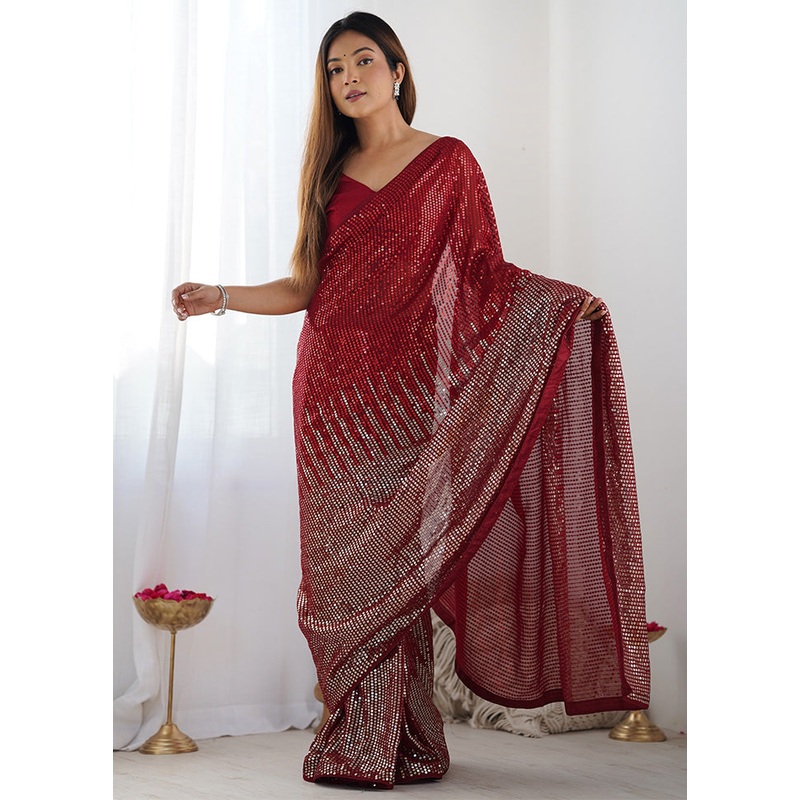 Red Georgette Saree With Blouse Piece - JD986600802