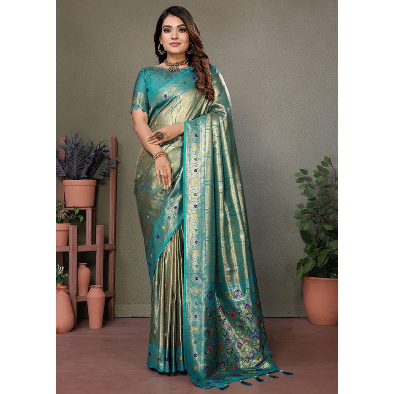 Sea Green Banarasi Silk Saree With Blouse Piece - JD986600662