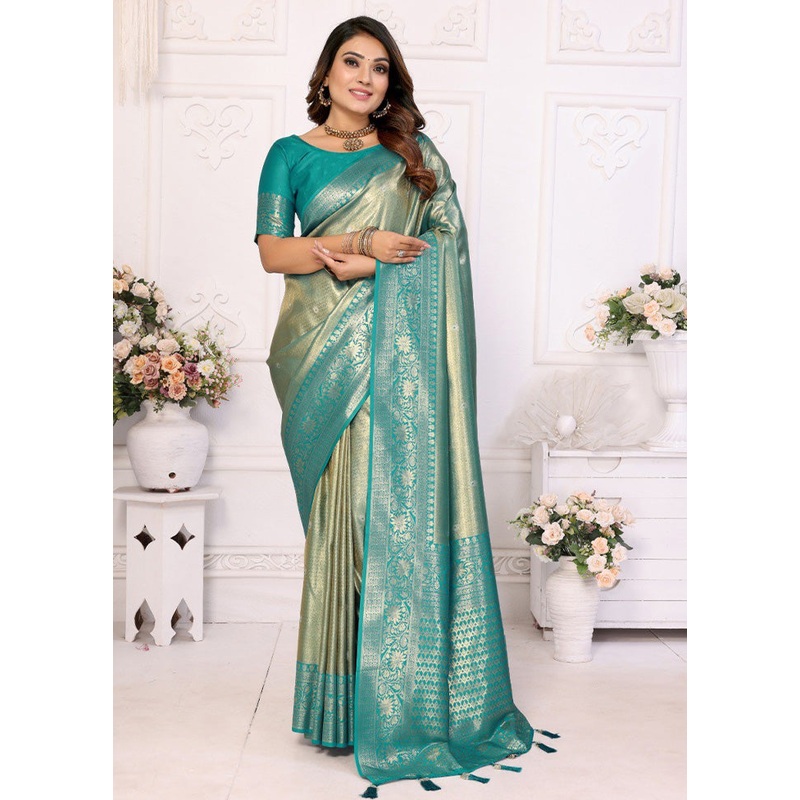 Sea Green Banarasi Silk Saree With Blouse Piece - JD986600665