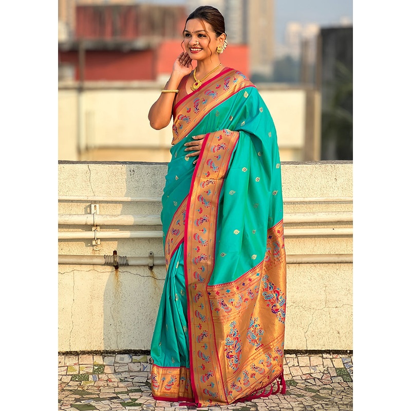 Sea Green Spun Silk Saree With Blouse Piece - JD986600790