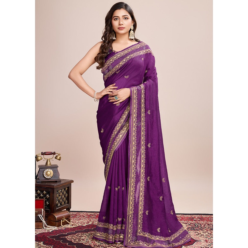 Voilet Spun Silk Saree With Blouse Piece - JD986600774