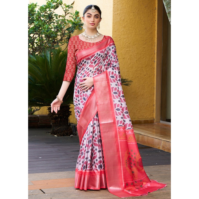 White Crepe Silk Saree With Blouse Piece - JD986600773