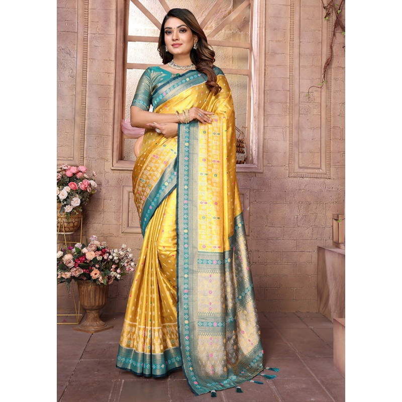 Yellow Banarasi Silk Saree With Blouse Piece - JD986600655