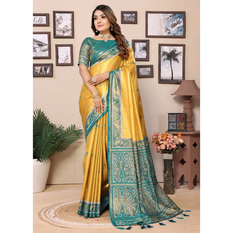 Yellow Banarasi Silk Saree With Blouse Piece - JD986600656