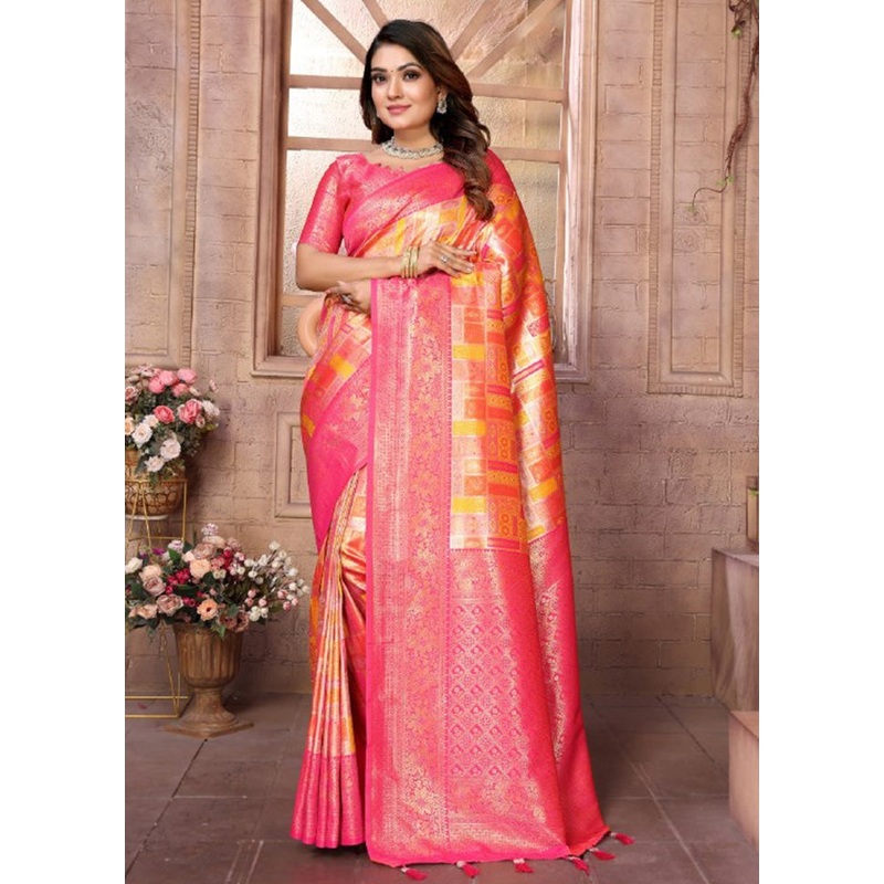 Yellow Banarasi Silk Saree With Blouse Piece - JD986600699