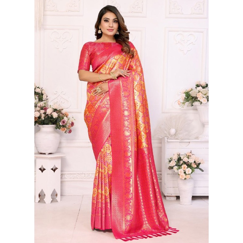 Yellow Banarasi Silk Saree With Blouse Piece - JD986600705