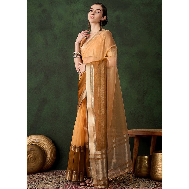 Yellow Organza Saree With Blouse Piece - JD986600755