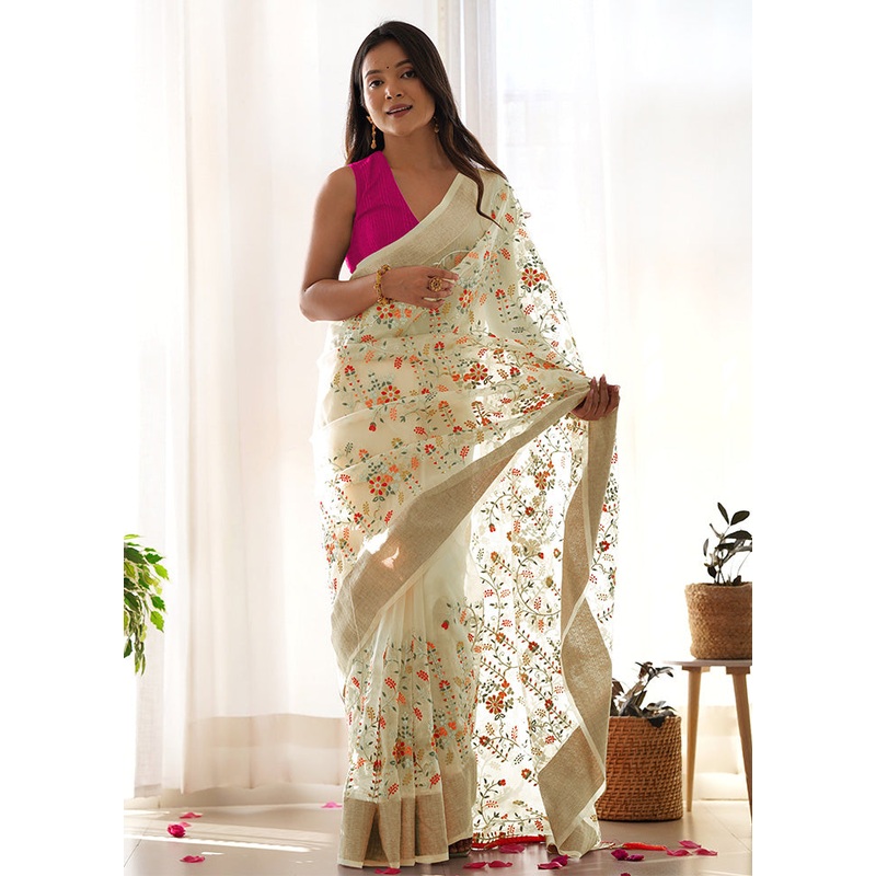 Yellow Organza Saree With Blouse Piece - JD986600758