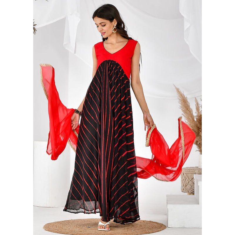 2 Pc Black Chiffon Printed Kurti Set - JD986600525
