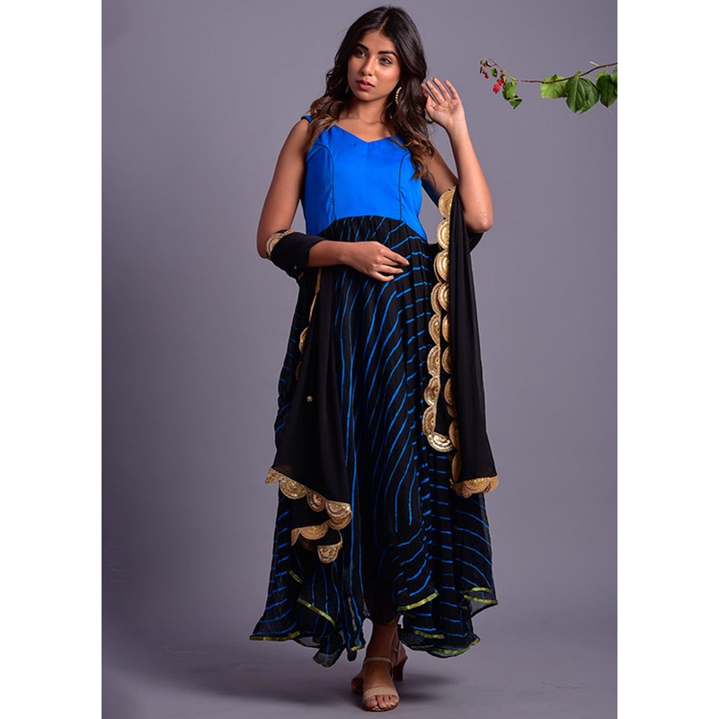 2 Pc Black Georgette Anarkali With Dupatta - JD986600511