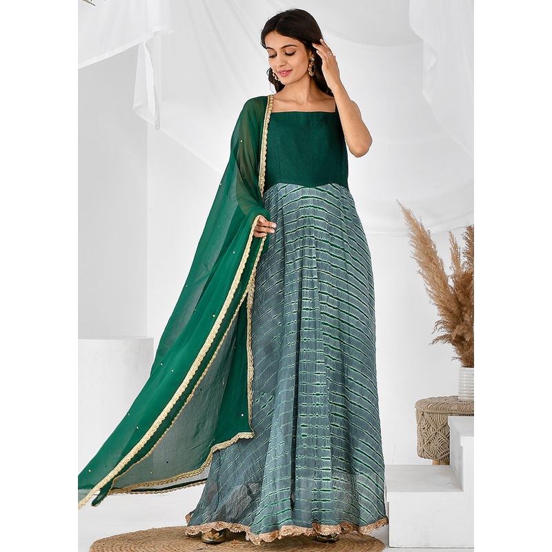 2 Pc Green Cotton Printed Kurti Set - JD986600527