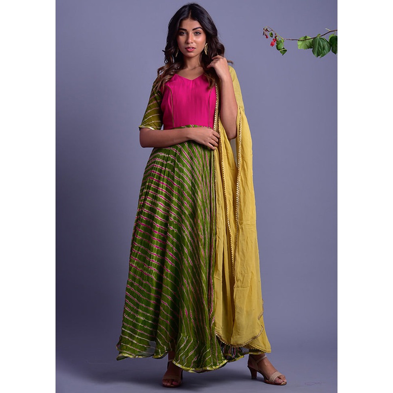 2 Pc Green Georgette Anarkali With Dupatta - JD986600510
