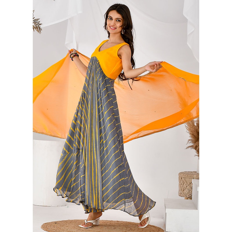 2 Pc Grey Chiffon Printed Kurti Set - JD986600528
