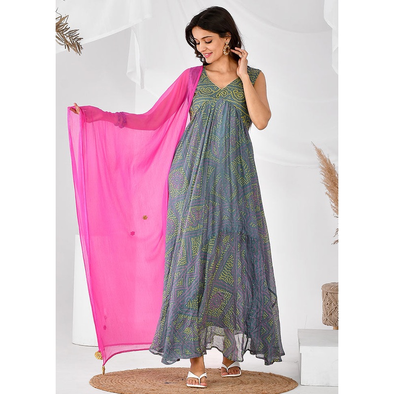 2 Pc Grey Cotton Printed Kurti Set - JD986600529