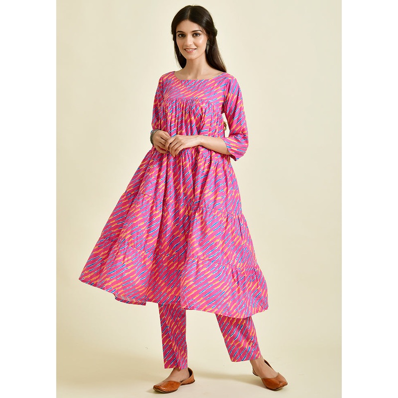 2 Pc Magenta Cotton Kurti Set - JD986600501