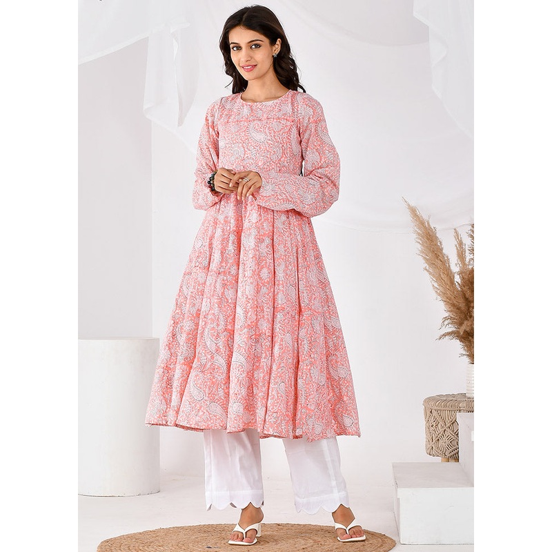 2 Pc Pink Cotton Printed Kurti Set - JD986600533