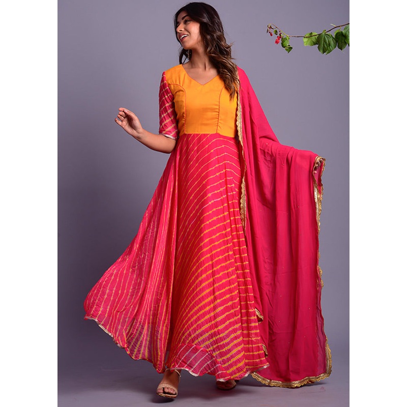 2 Pc Pink Georgette Anarkali With Dupatta - JD986600512