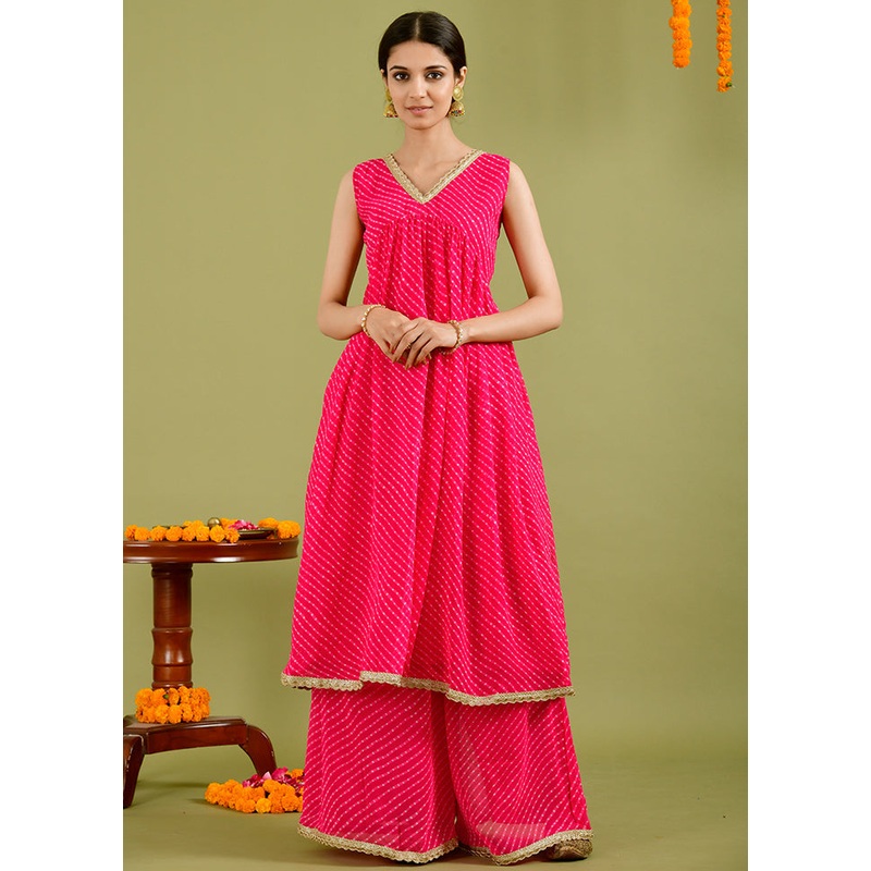 2 Pc Pink Georgette Kurti Set - JD986600506
