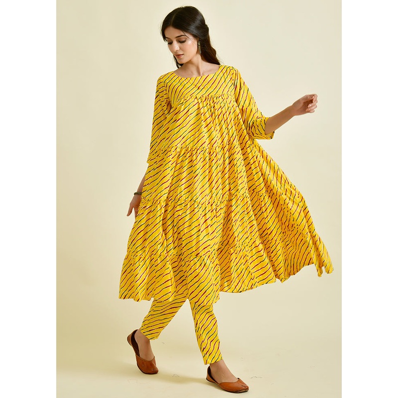 2 Pc Yellow Cotton Kurti Set - JD986600502