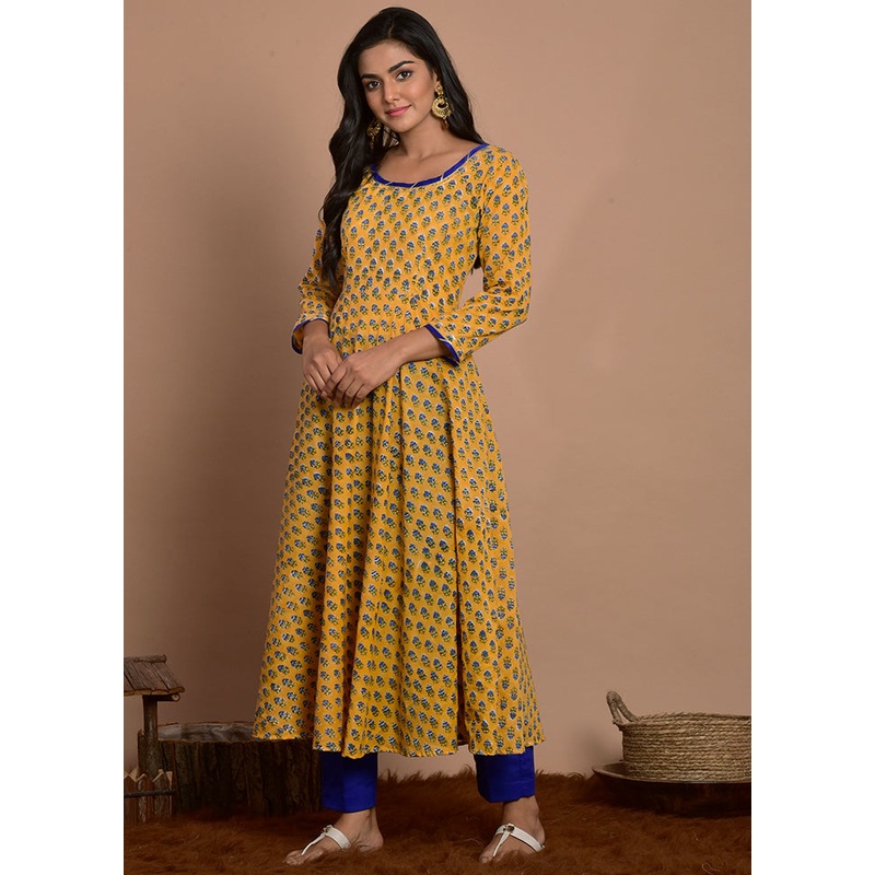 2 Pc Yellow Readymade Cotton Kurti Set - JD986600513