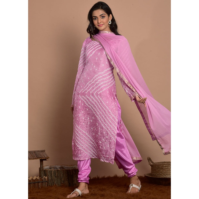 3 Pc Lavender Silk Suit Set With Dupatta - JD986600521