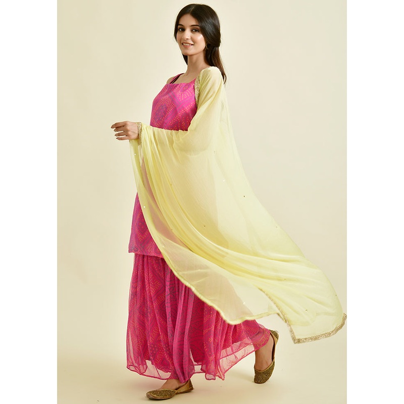 3 Pc Magenta Chiffon Sharara Suit Set With Dupatta - JD986600486